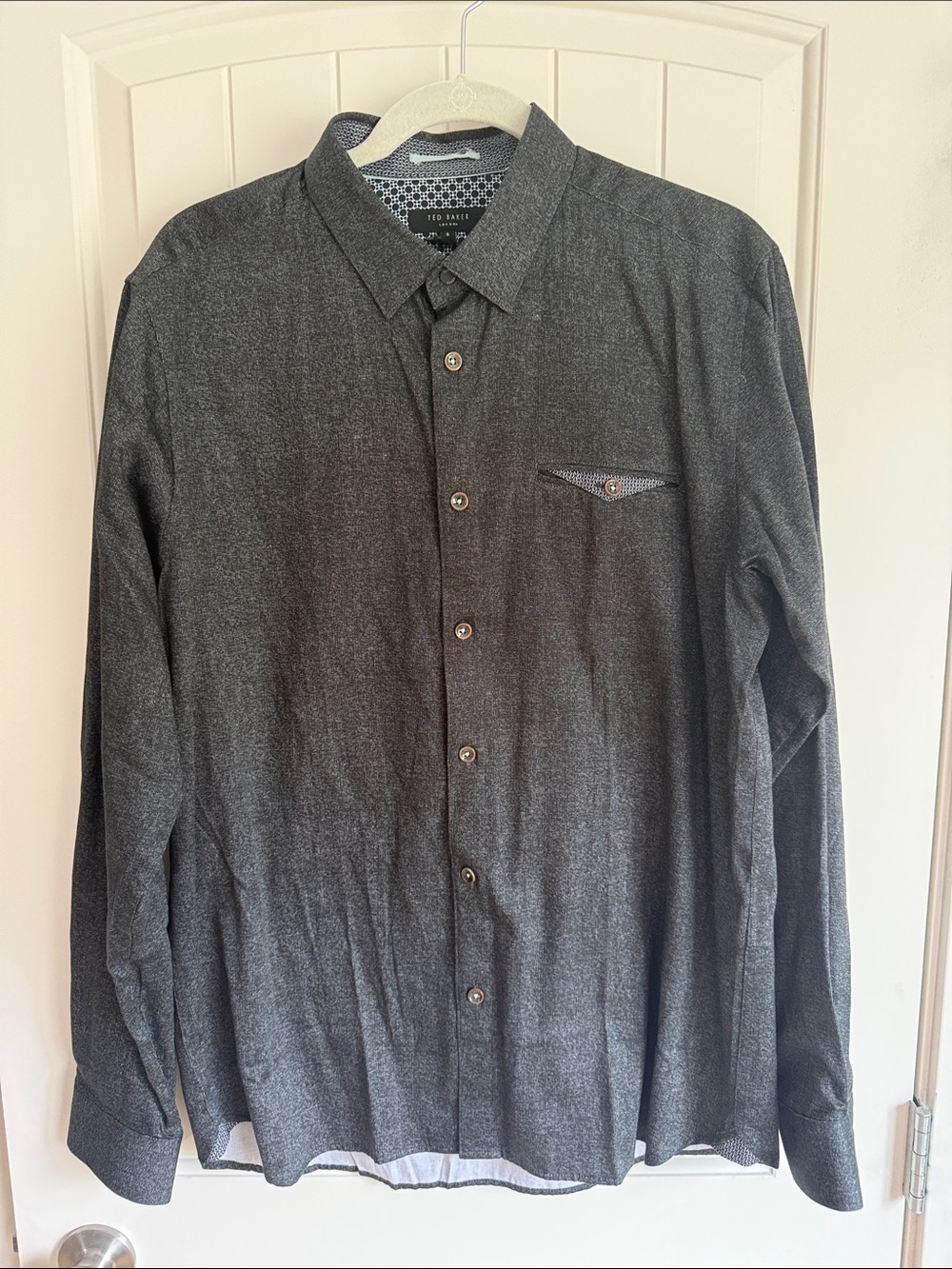 Ted Baker Men's Charcoal Grey Long Sleeve Button-Down Shirt